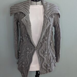 Elegant Gray Women's Cable Knit Cardigan